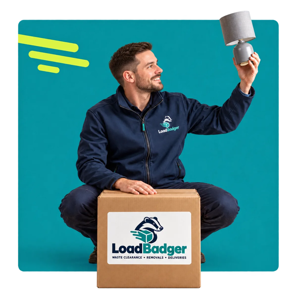 A lamp handled carefully while preparing household items for a move