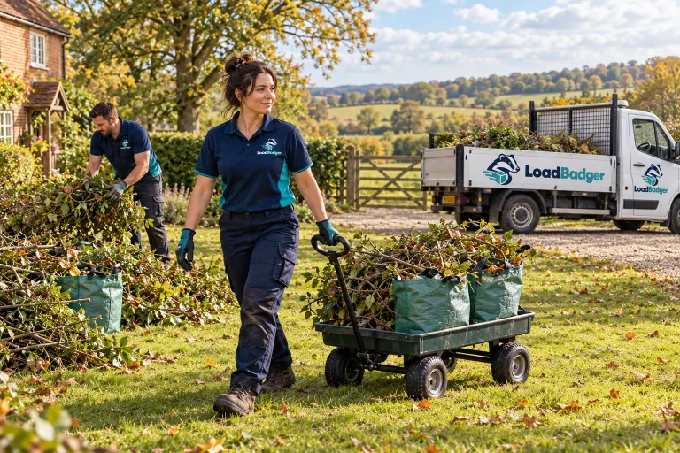 LoadBadger team clearing branches from a country garden
