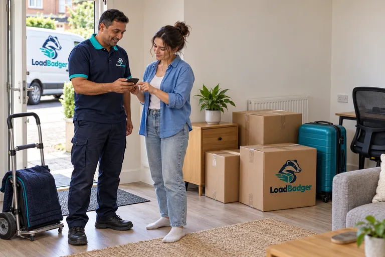 LoadBadger team handing over a furniture delivery at a customer’s flat
