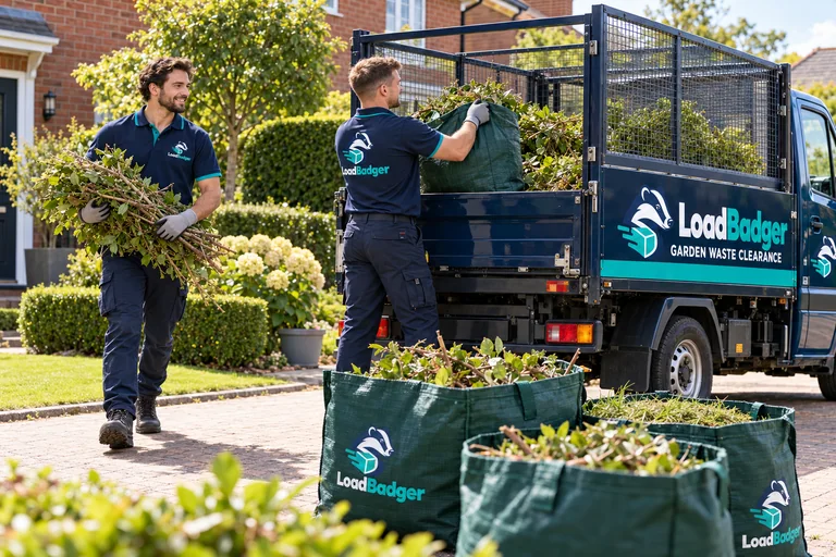 Garden cuttings being loaded for removal