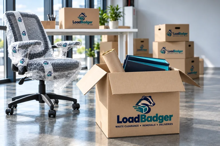 Office packing and relocation scene