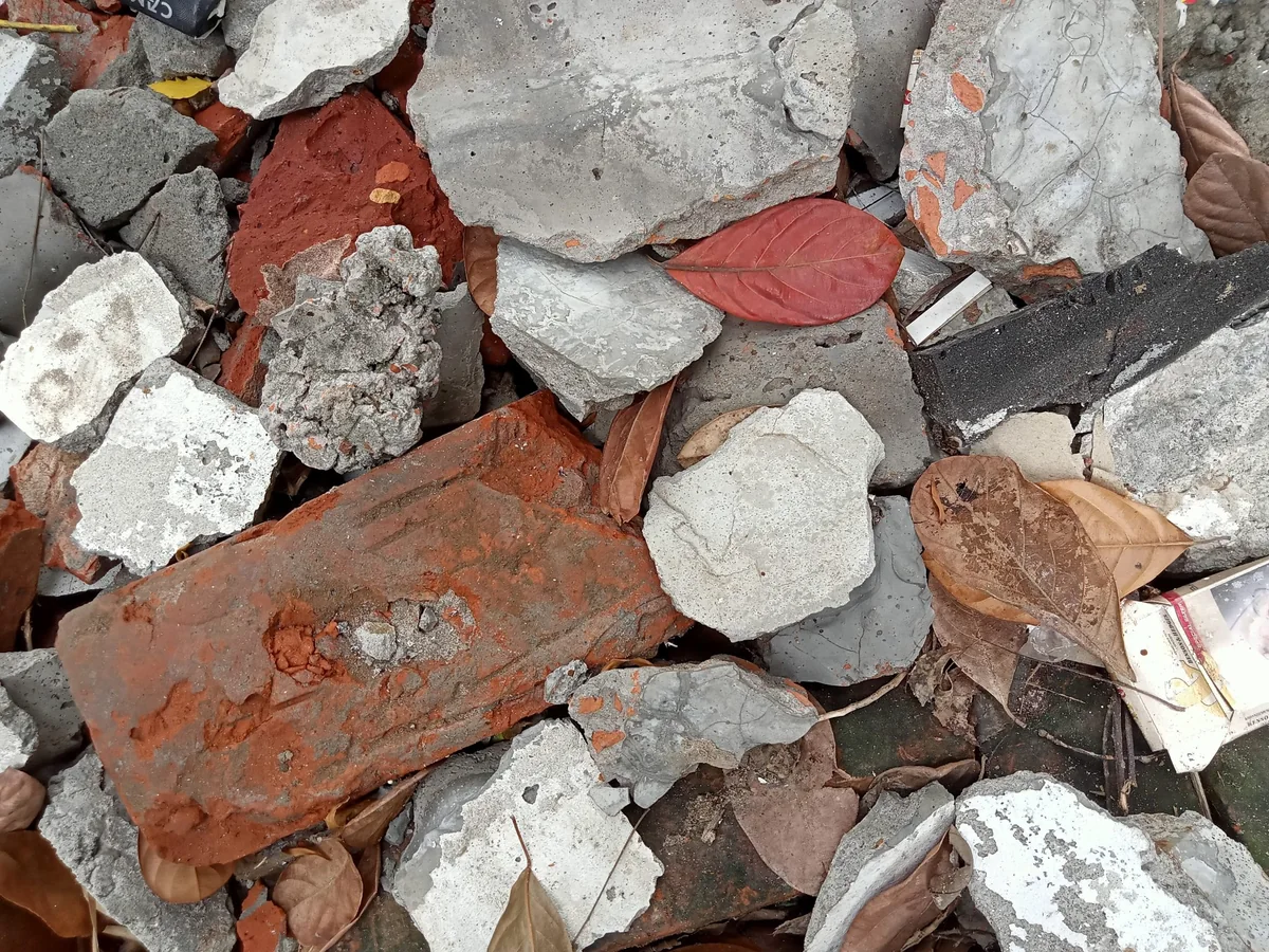 Broken bricks and concrete from a construction clearance