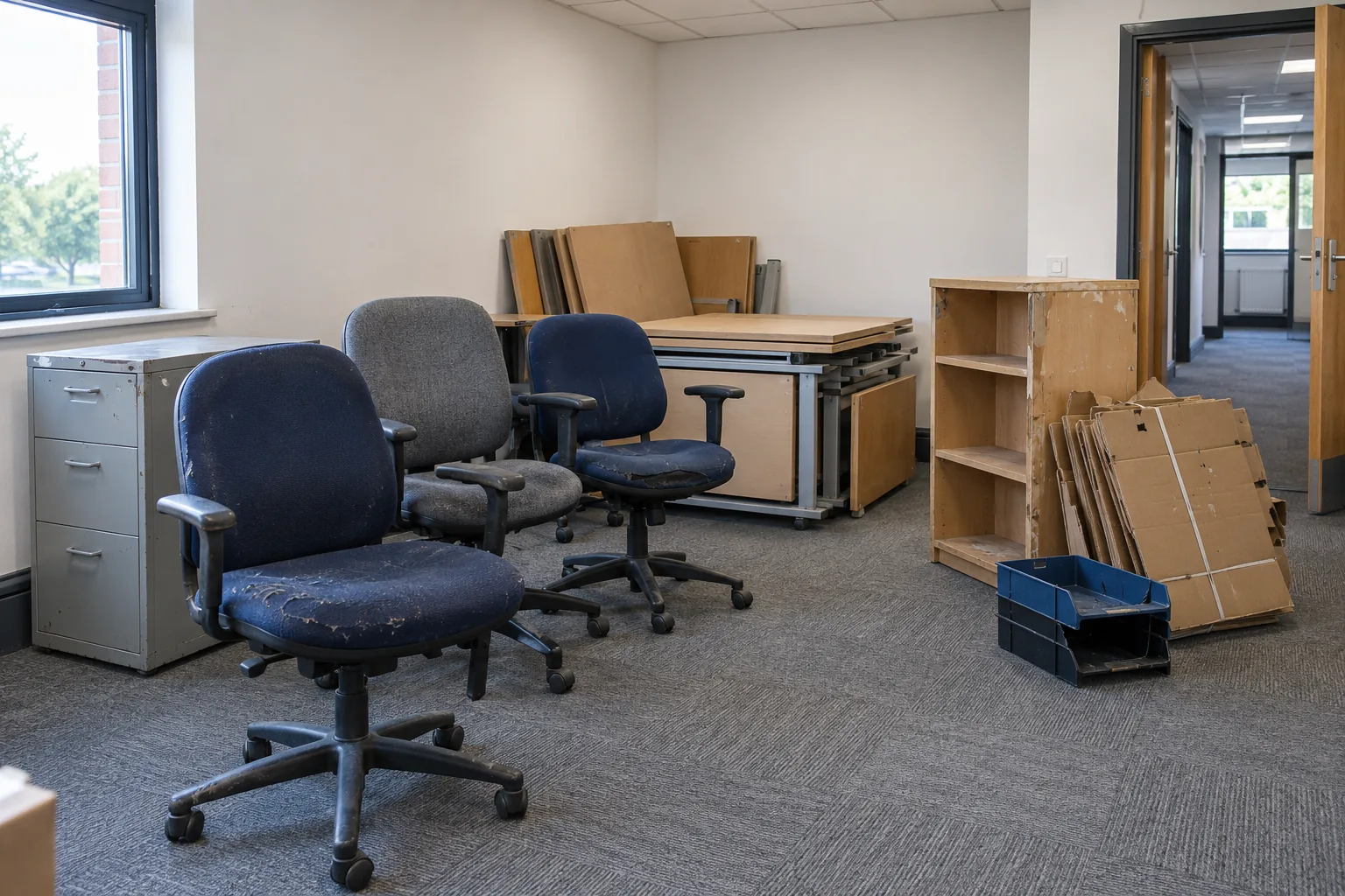Worn furniture grouped together ready for collection